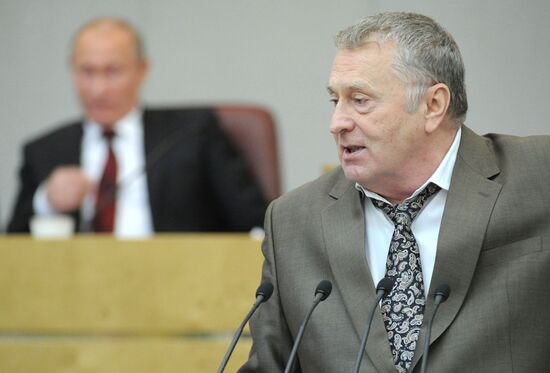 Vladimir Putin addresses lower house of Russian parliament