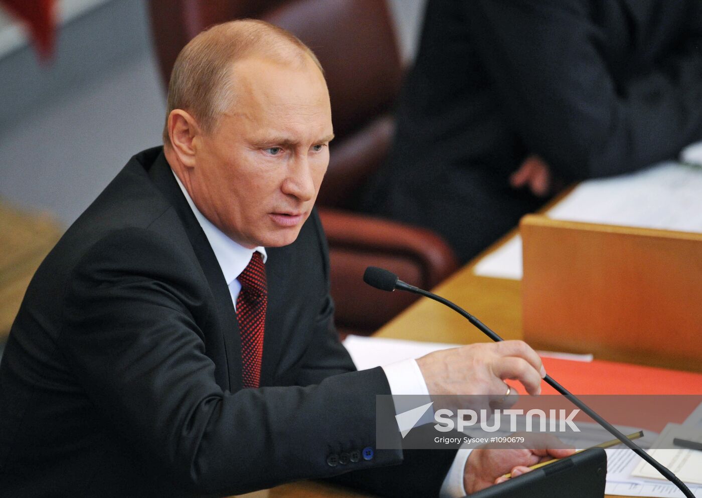 Vladimir Putin addresses lower house of Russian parliament