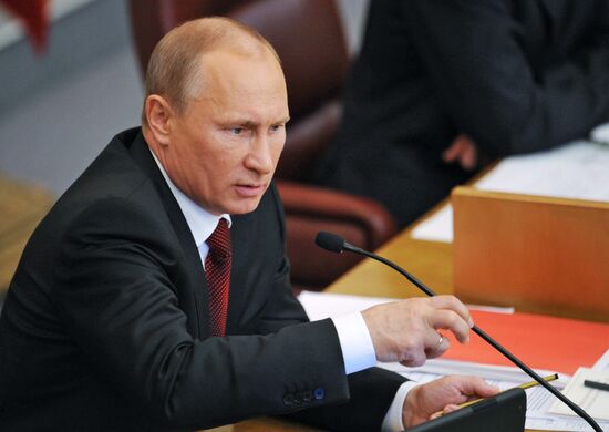 Vladimir Putin addresses lower house of Russian parliament