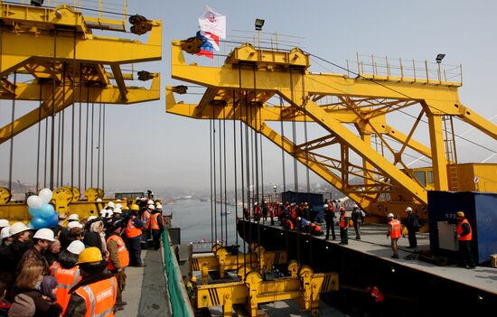 Bridge being built over Golden Horn Bay in Vladivostok