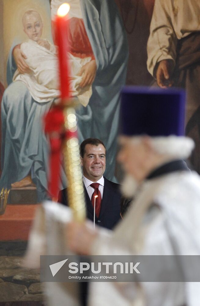 Dmitry Medvedev at Christ the Savior Cathedral in Moscow