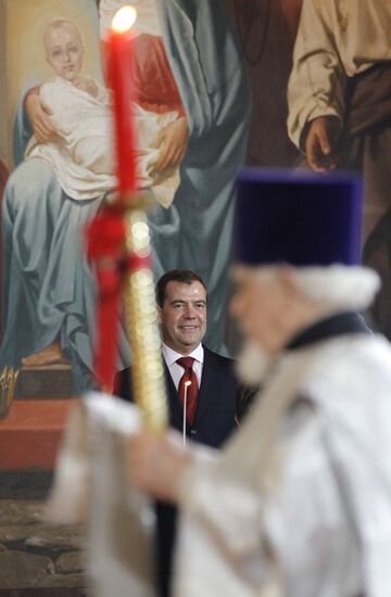 Dmitry Medvedev at Christ the Savior Cathedral in Moscow