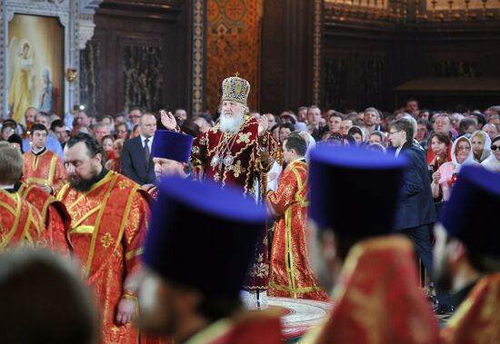 Easter service at Christ the Savior Cathedral in Moscow