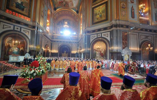 Easter service at Christ the Savior Cathedral in Moscow