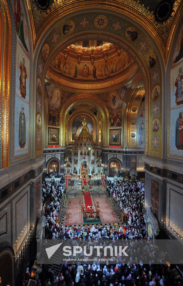 Easter service at Christ the Savior Cathedral in Moscow