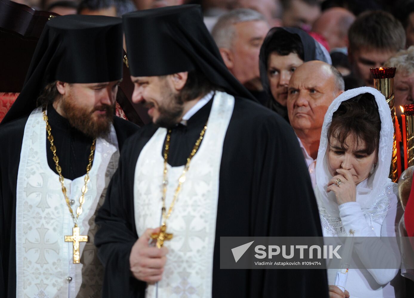 D. Medvedev and V Putin in Christ the Savior Cathedral in Moscow