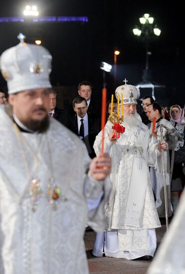 D. Medvedev and V Putin in Christ the Savior Cathedral in Moscow