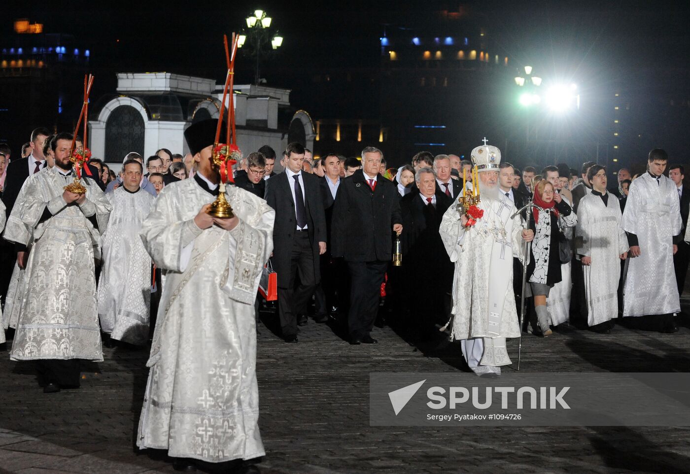 D. Medvedev and V Putin in Christ the Savior Cathedral in Moscow