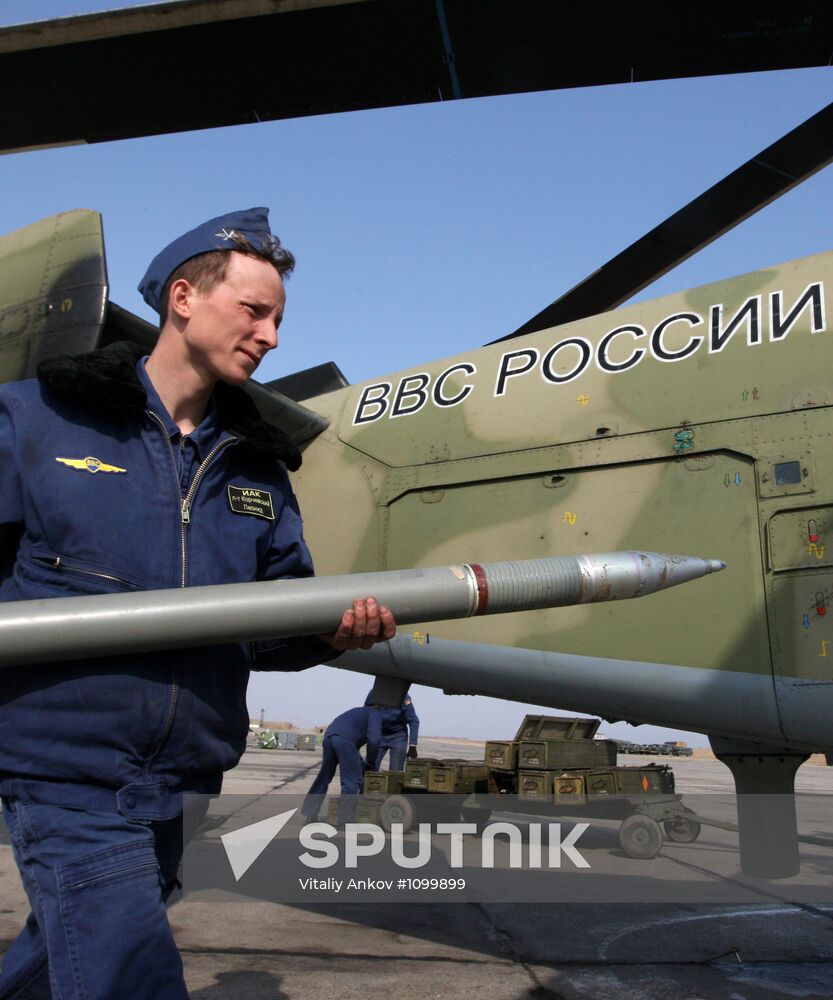 Training flights of helicopters at Chernigovka garrison air base