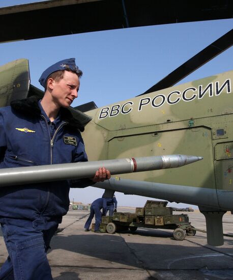 Training flights of helicopters at Chernigovka garrison air base