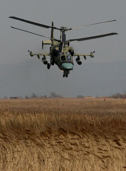 Training flights of helicopters at Chernigovk garrison air base