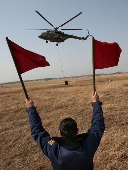 Training flights of helicopters at Chernigov garrison air base
