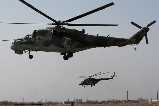 Training flights of helicopters at Chernigovka garrison air base