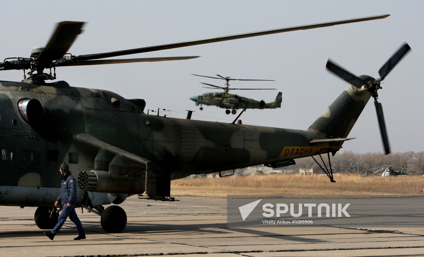 Training flights of helicopters at Chernigovka garrison air base