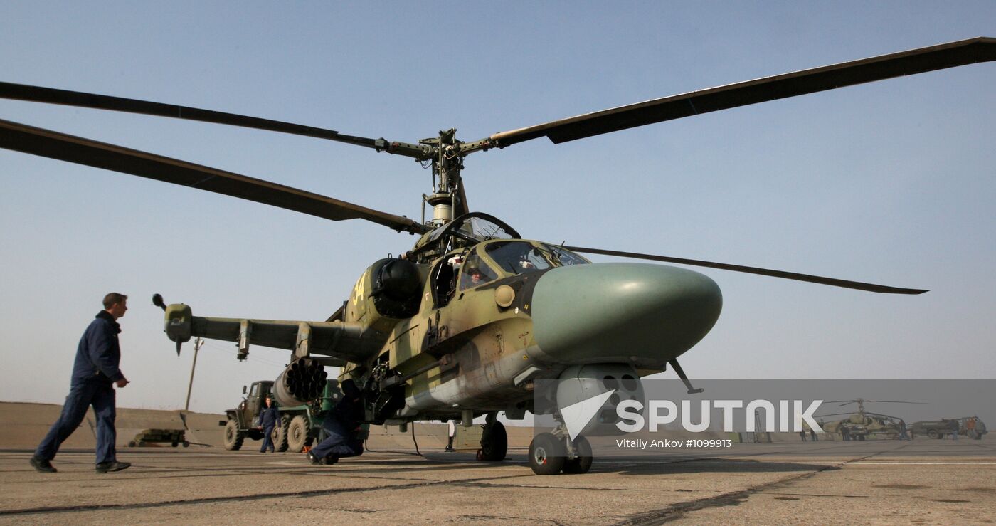 Training flights of helicopters at Chernigovka garrison air base