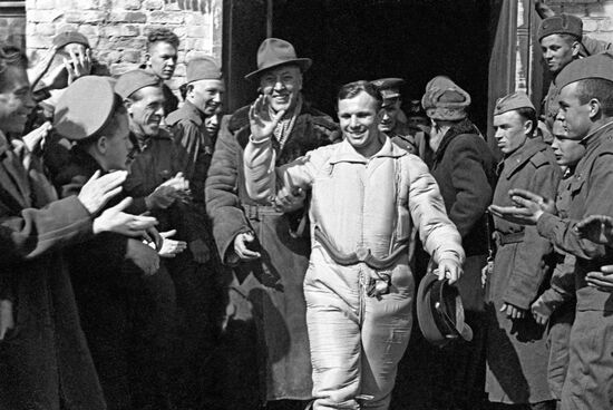Gagarin after landing