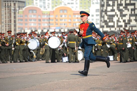 Military band rehearses for Victory Day parade