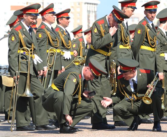Military band rehearses for Victory Day parade