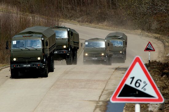 Training military drivers at motor vehicle track in Dmitrov