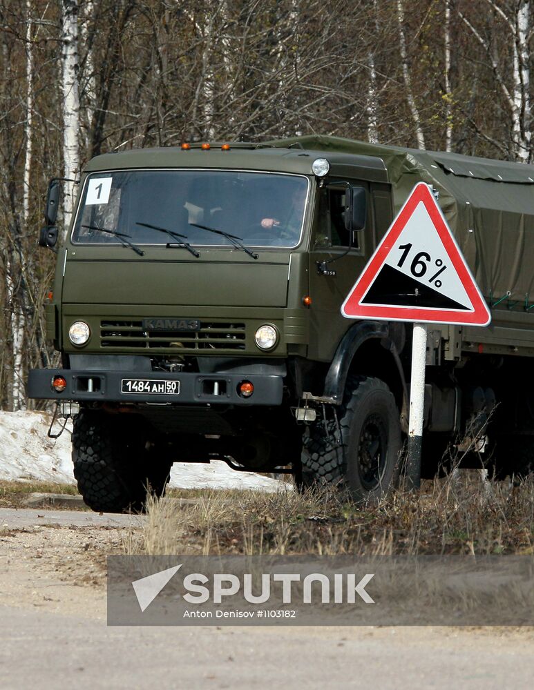 Training military drivers at motor vehicle track in Dmitrov