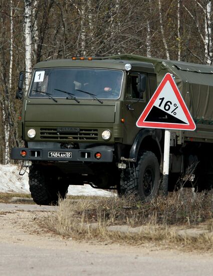 Training military drivers at motor vehicle track in Dmitrov