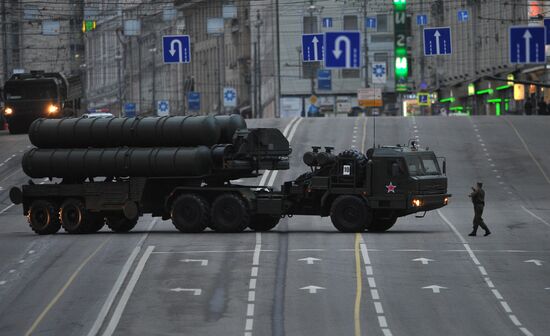 Military equipment on Tversakaya street