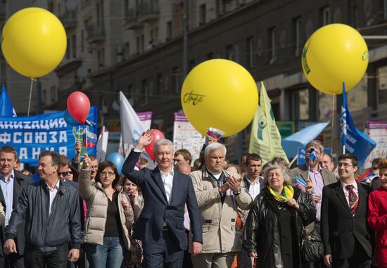 Sergei Sobyanin participates in May Day rally held by Unions