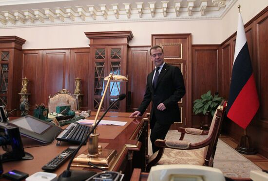 Dmitry Medvedev in his Kremlin office