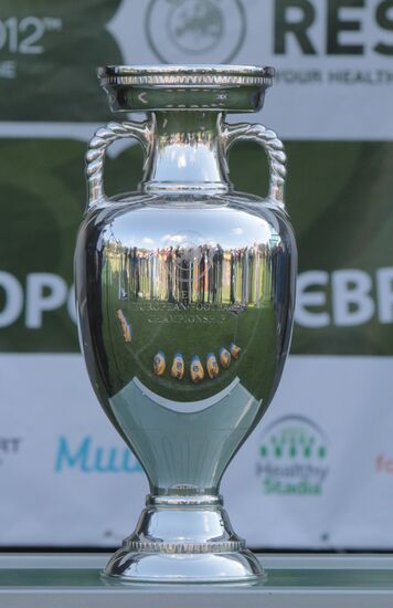 UEFA European Football Championship Cup displayed in Kiev