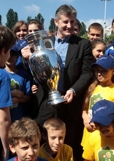UEFA European Football Championship Cup displayed in Kiev