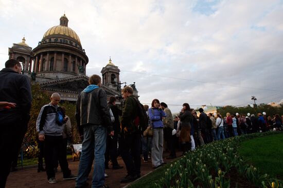 Protesters camp on St. Isaac's Square in St. Petersburg