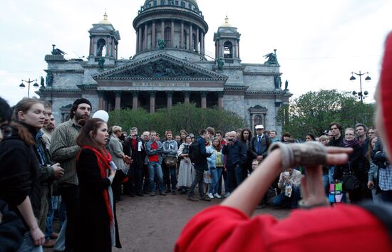 Protesters camp on St. Isaac's Square in St. Petersburg