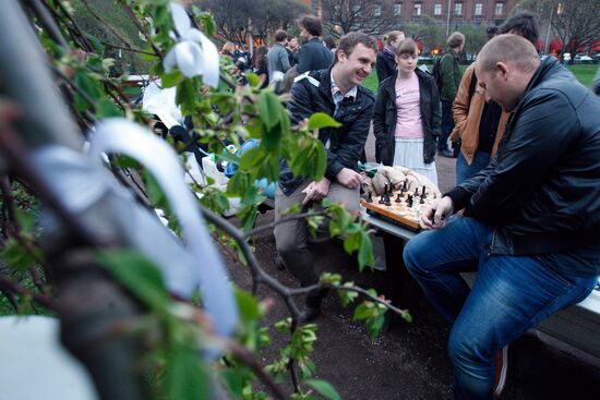 Protesters camp on St. Isaac's Square in St. Petersburg