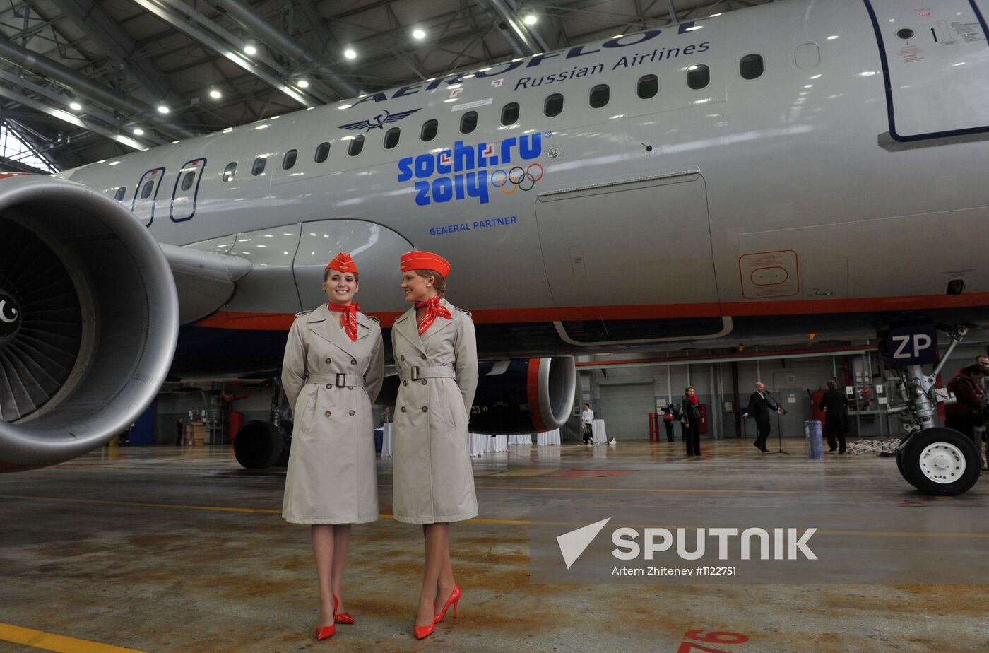 Presentation of Aeroflot plane with Olympic insignia