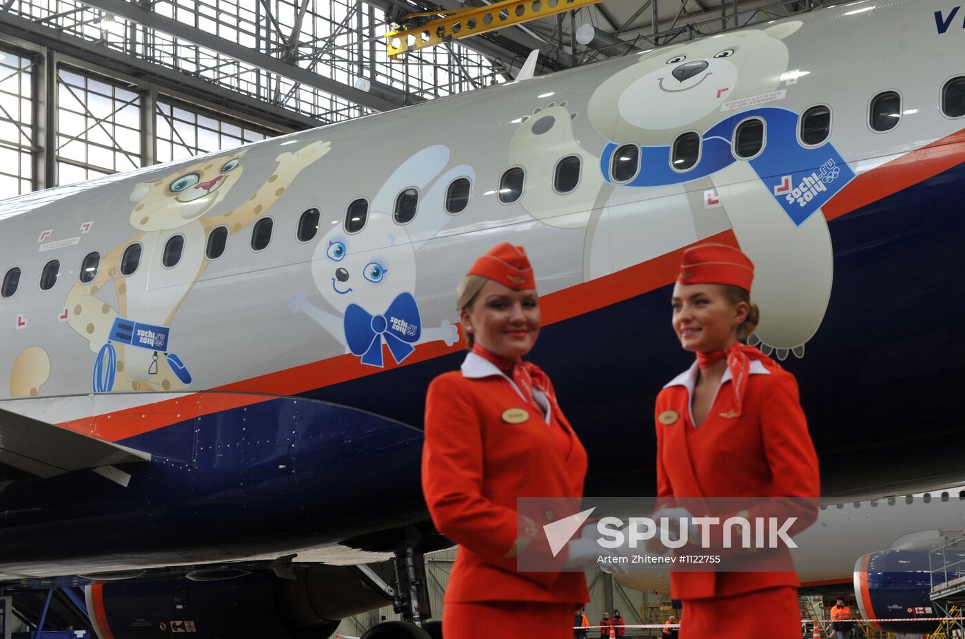 Presentation of Aeroflot plane with Olympic insignia