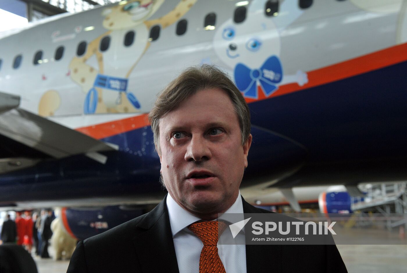 Presentation of Aeroflot plane with Olympic insignia