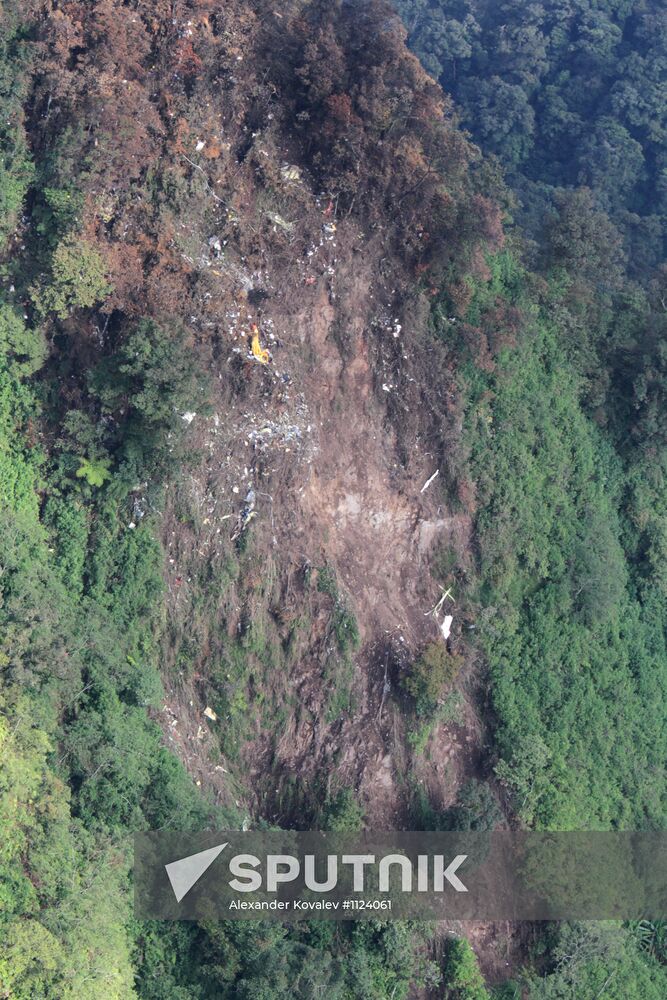 Wreckage site of Russian Sukhoi Superjet-100 plane