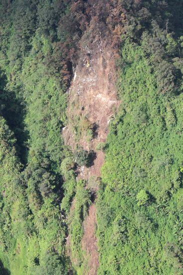Wreckage site of Russian Sukhoi Superjet-100 plane