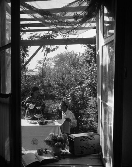 Having tea in garden