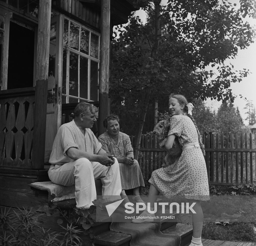 Fomichev family on porch of their dacha