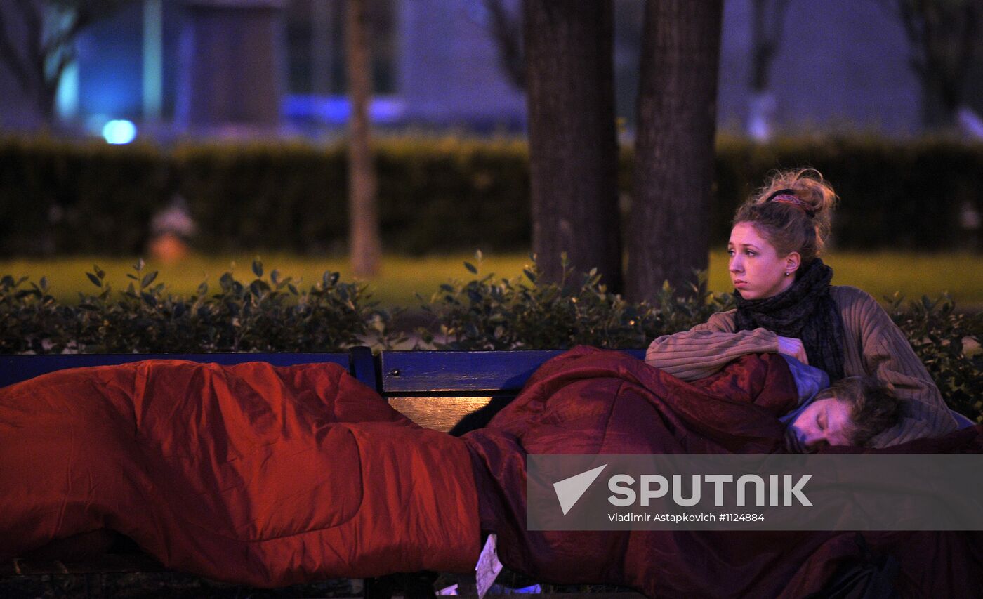 Opposition camp in park off Barrikadnaya subway station