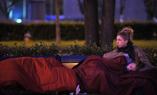 Opposition camp in park off Barrikadnaya subway station