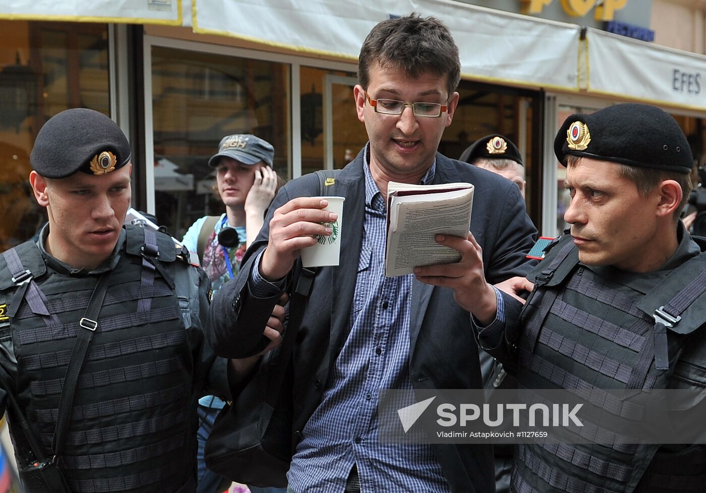 Protesters detained on Arbat Street, Moscow