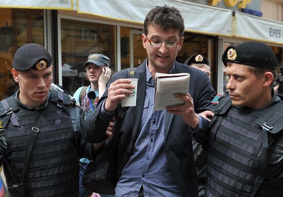 Protesters detained on Arbat Street, Moscow