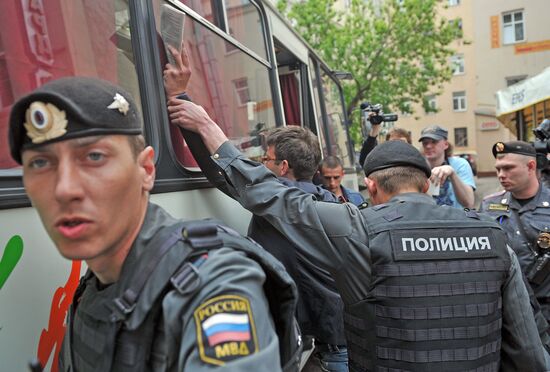 Protesters detained on Arbat Street, Moscow