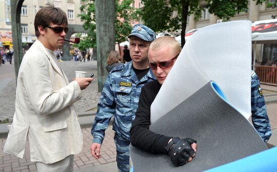Protesters detained on Arbat Street, Moscow