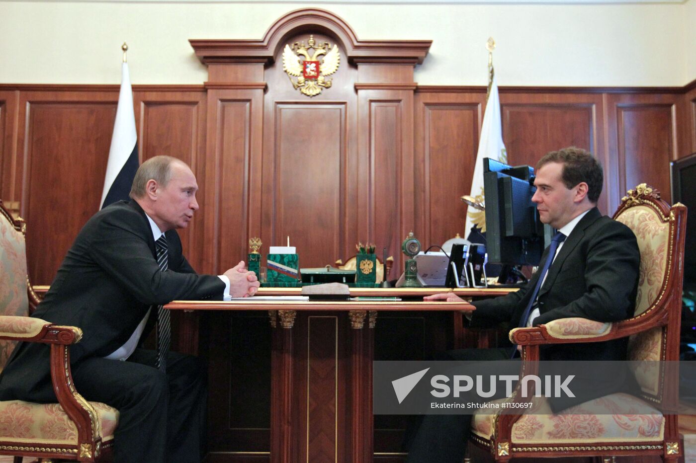 Vladimir Putin meets with Dmitry Medvedev in Kremlin