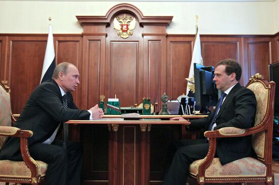 Vladimir Putin meets with Dmitry Medvedev in Kremlin