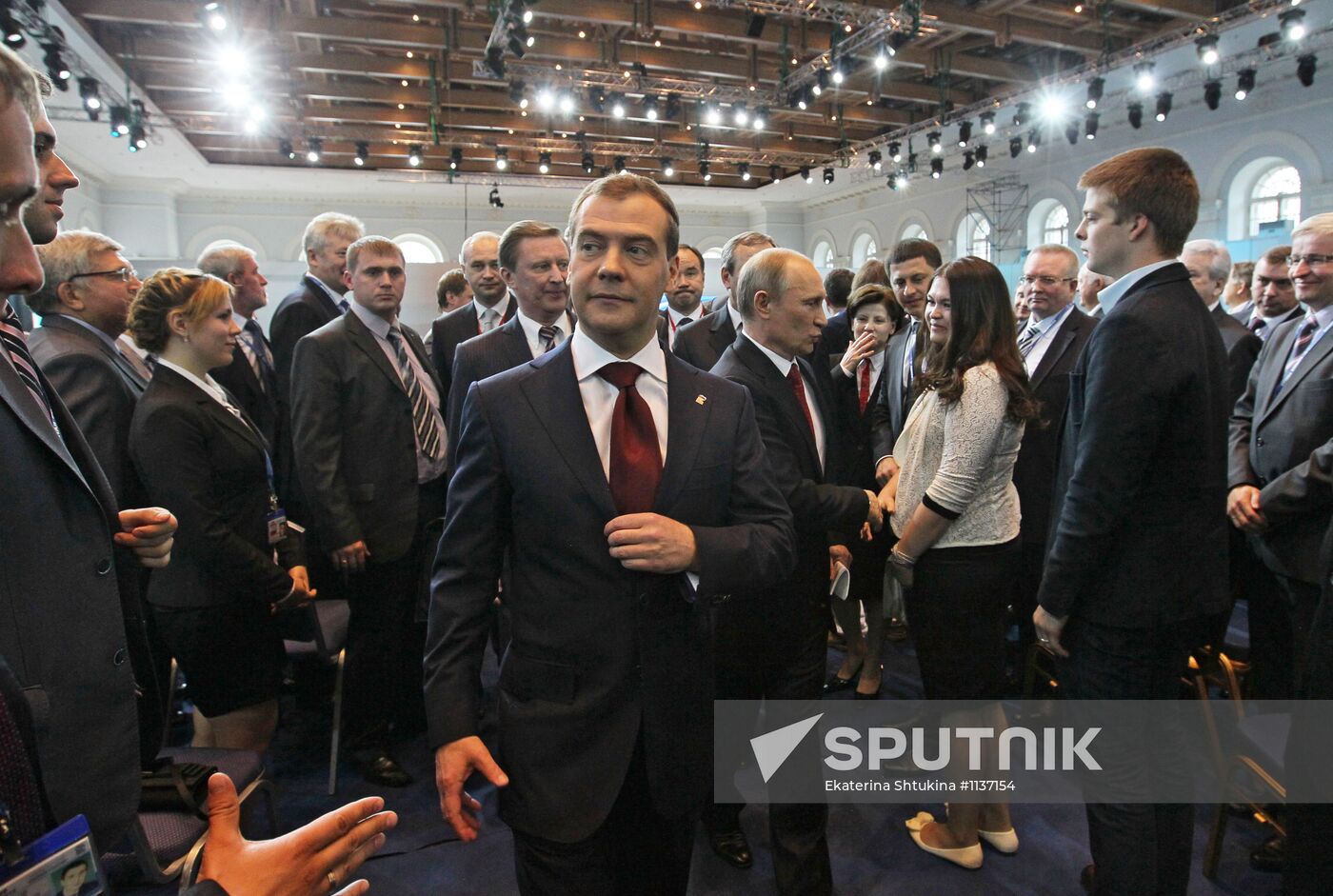 V. Putin and D. Medvedev at 13th United Russia conference