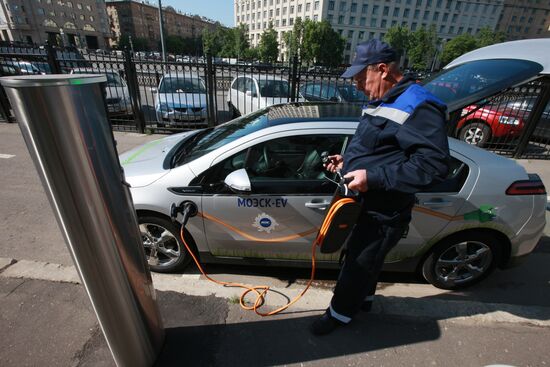 Electric car charging station at work